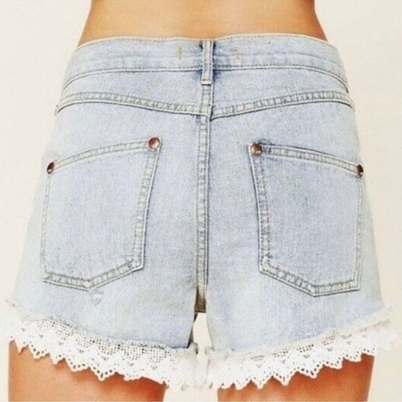 Free People Lace Trim Denim Jean Shorts - Picture 3 of 12